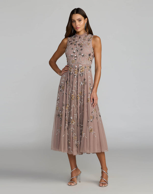 Crew/High-Neck Midi Tulle Cocktail A-Line Mac Duggal 9910815P