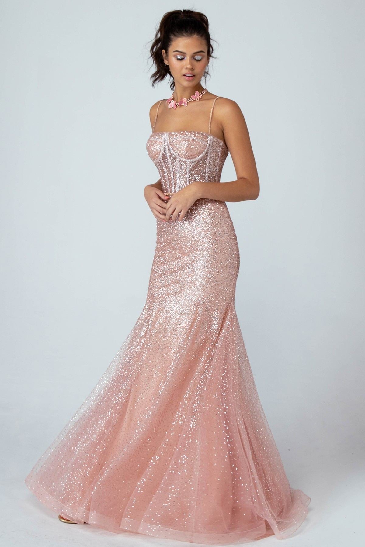 Prom Dresses Long Formal Glitter Corset Mermaid Prom Dress Eureka Fashion 9911 Rose Gold