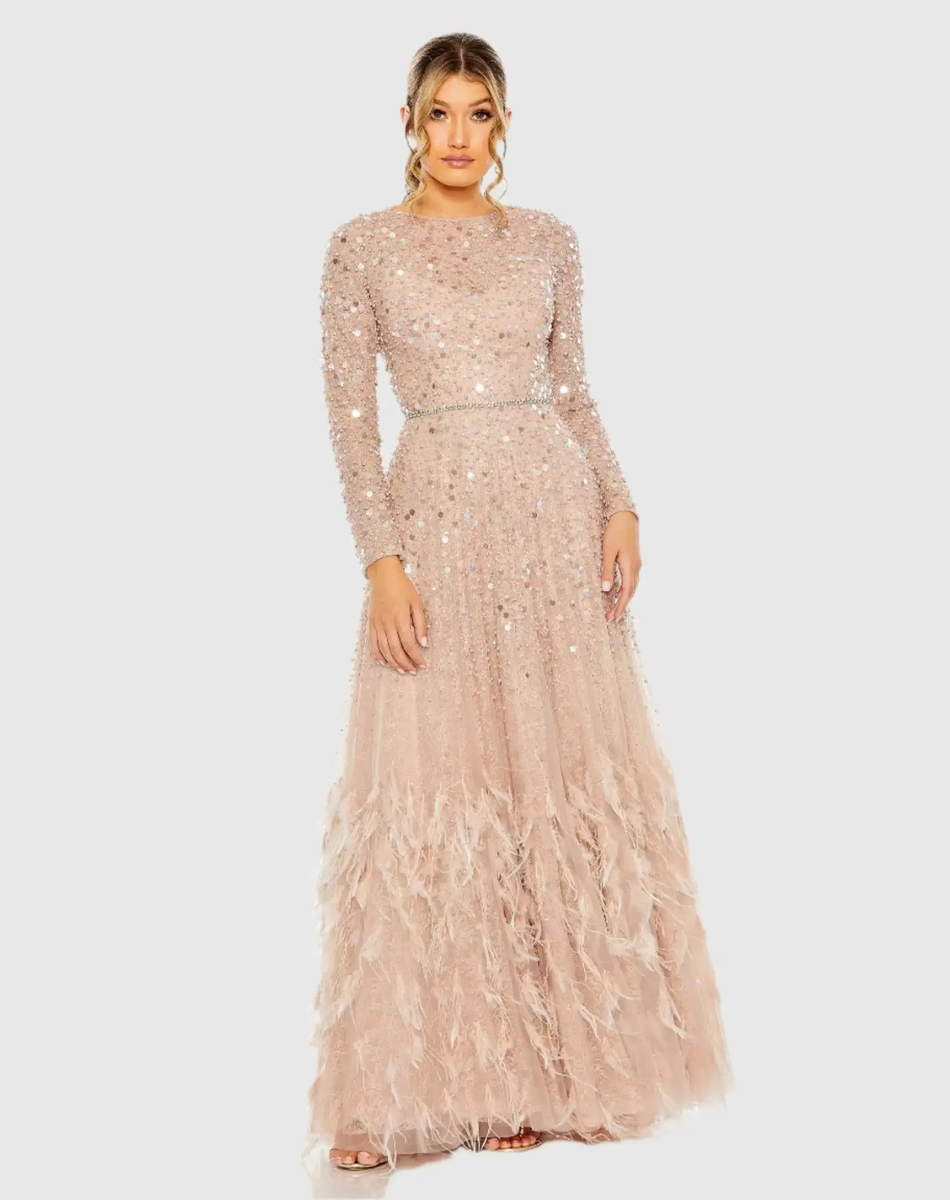 Mother of the Bride Dresses Long Sleeve Formal Beaded Mother of the Bride Petite Dress Mac Duggal 9911782P Dusty Rose
