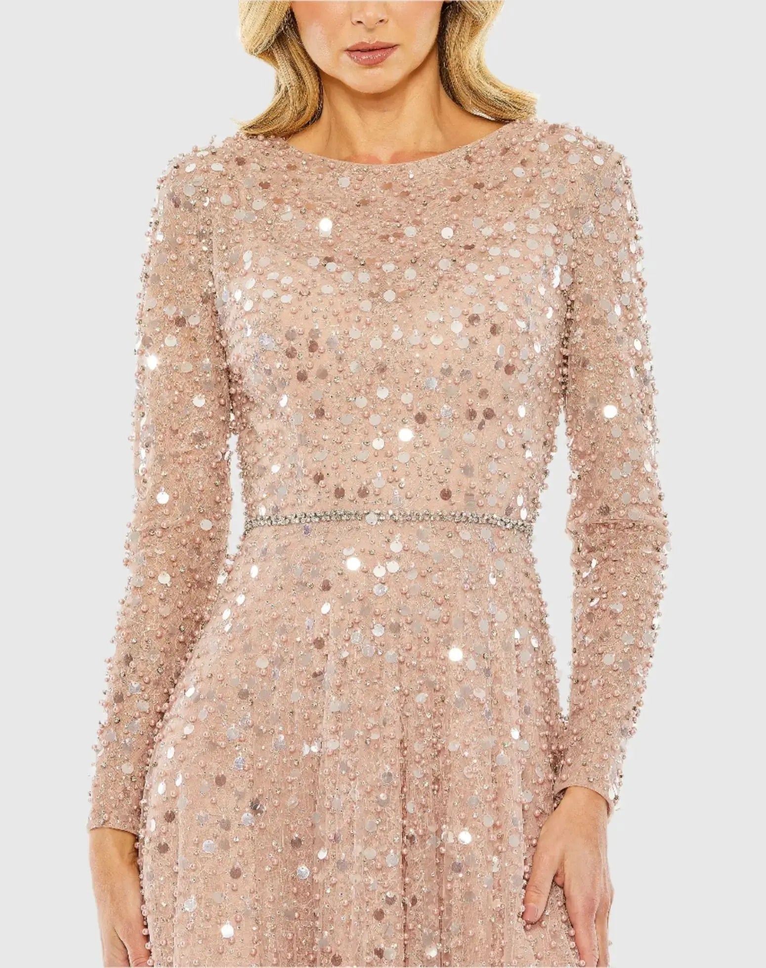 Mother of the Bride Dresses Long Sleeve Formal Beaded Mother of the Bride Petite Dress Mac Duggal 9911782P Dusty Rose