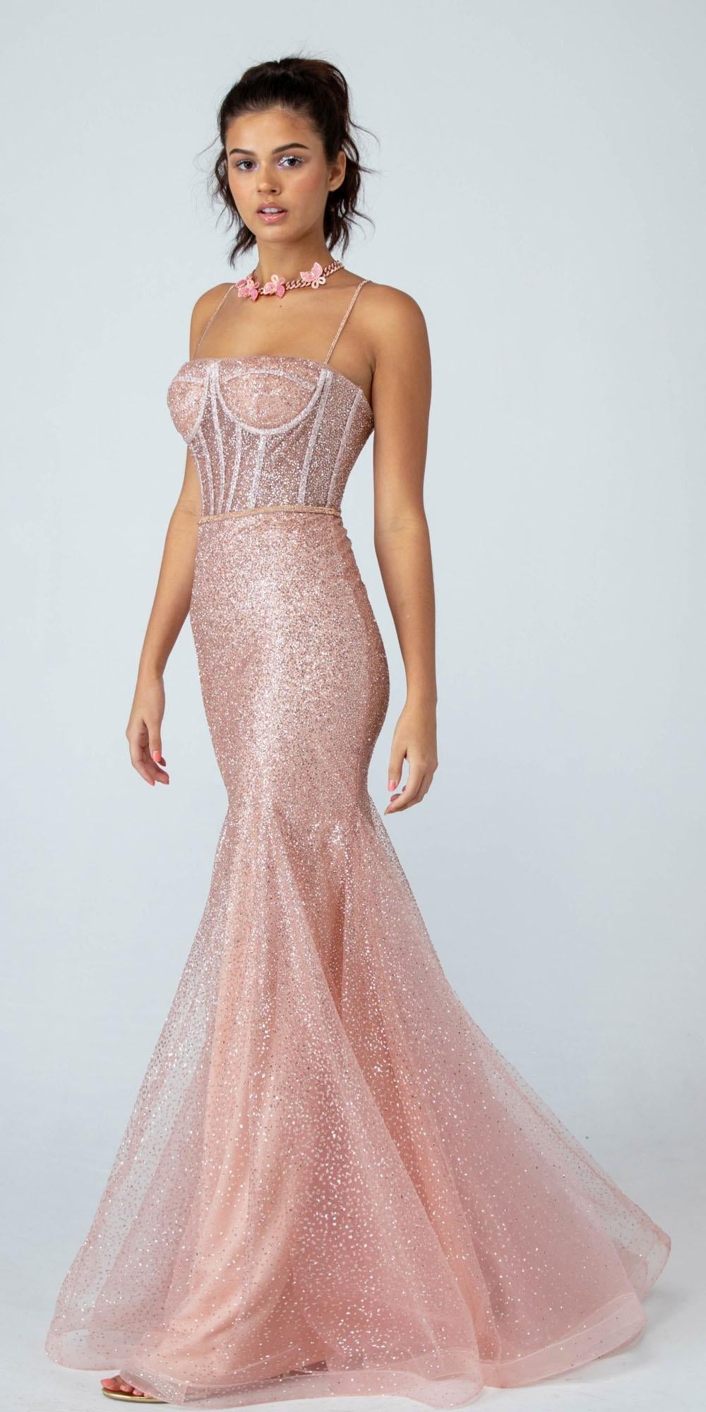 Prom Dresses Long Formal Glitter Corset Mermaid Prom Dress Eureka Fashion 9911 Rose Gold