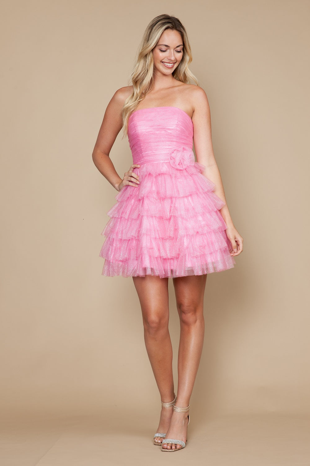 Cocktail Dresses Mini Homecoming Glitter Ruffle Cocktail Dress Pink