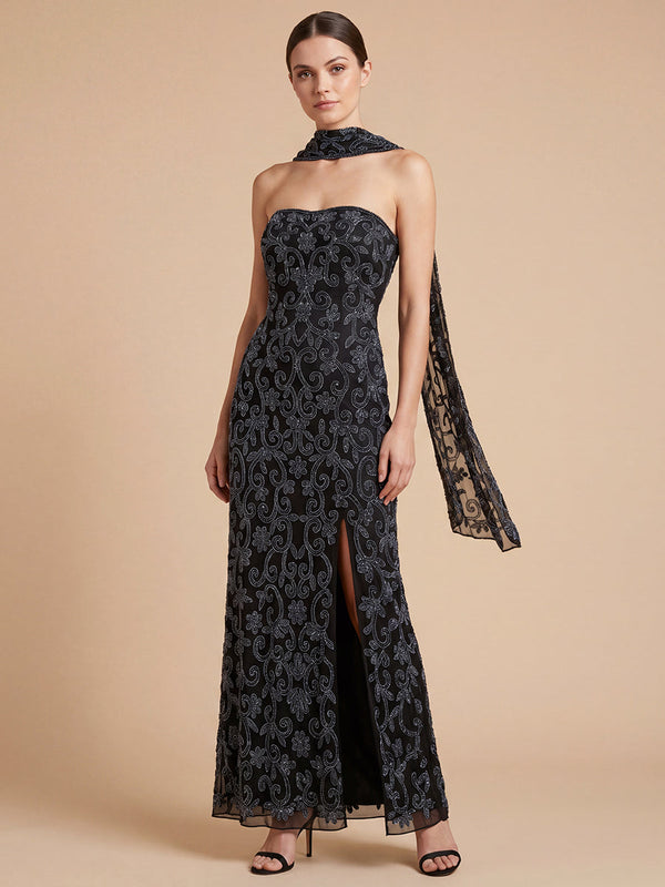 Strapless Straight Neck Floor-Length Lace Formal Sheath Lara 9916