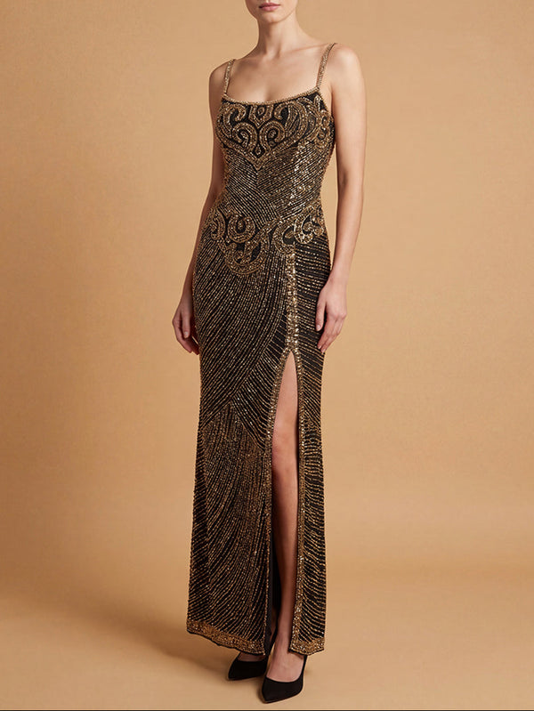 Square Floor-Length Sequin Evening Sheath Lara 9919