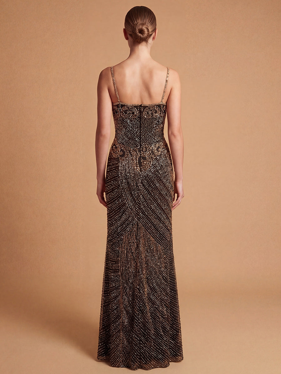 Square Floor-Length Sequin Evening Sheath Lara 9919
