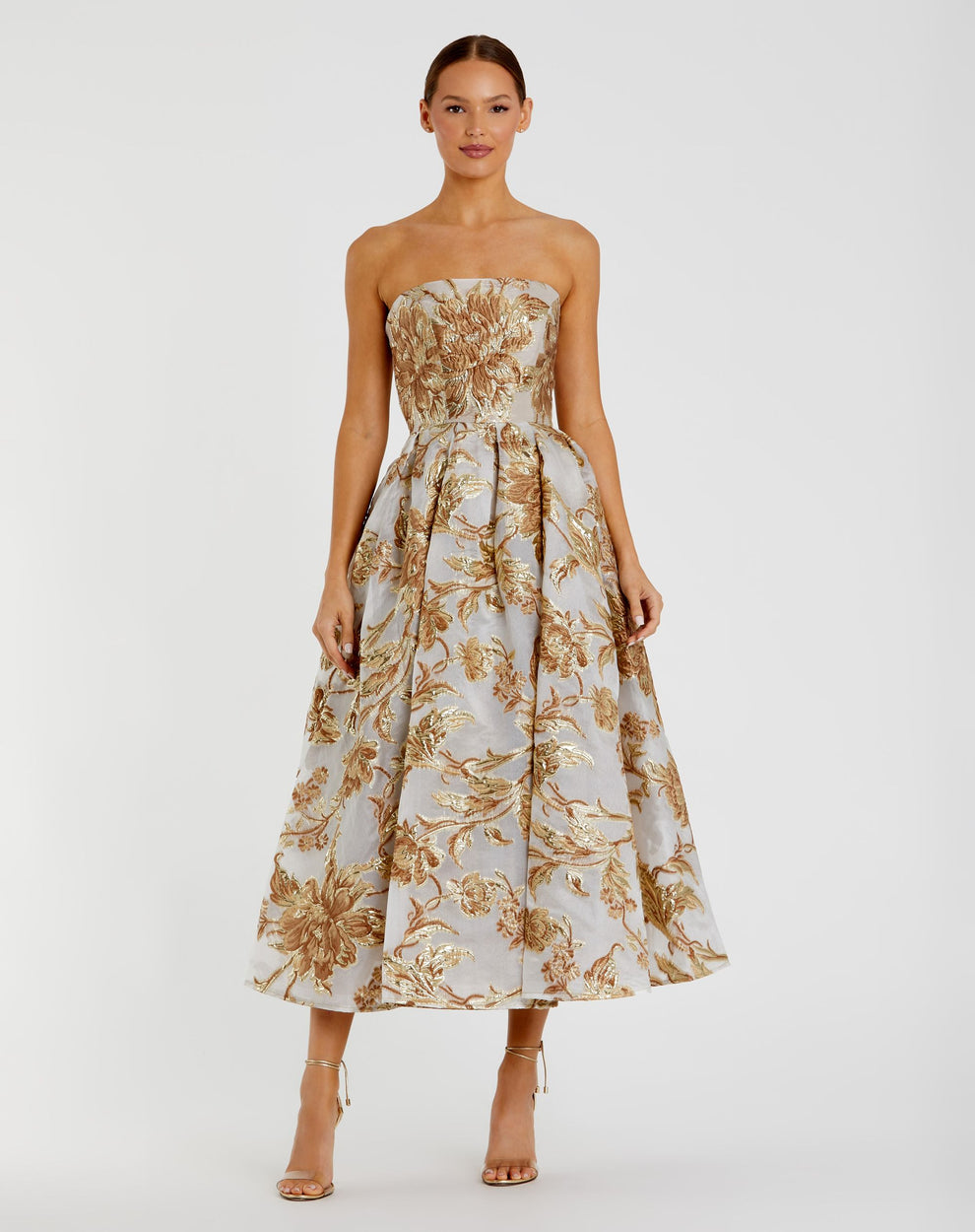 Strapless Straight Neck Tea-Length Organza Formal A-Line Mac Duggal 9920716P