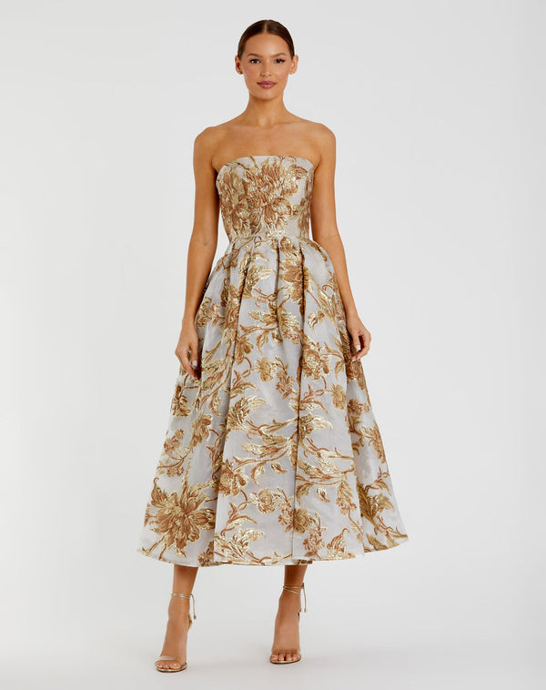 Strapless Straight Neck Tea-Length Organza Formal A-Line Mac Duggal 9920716P