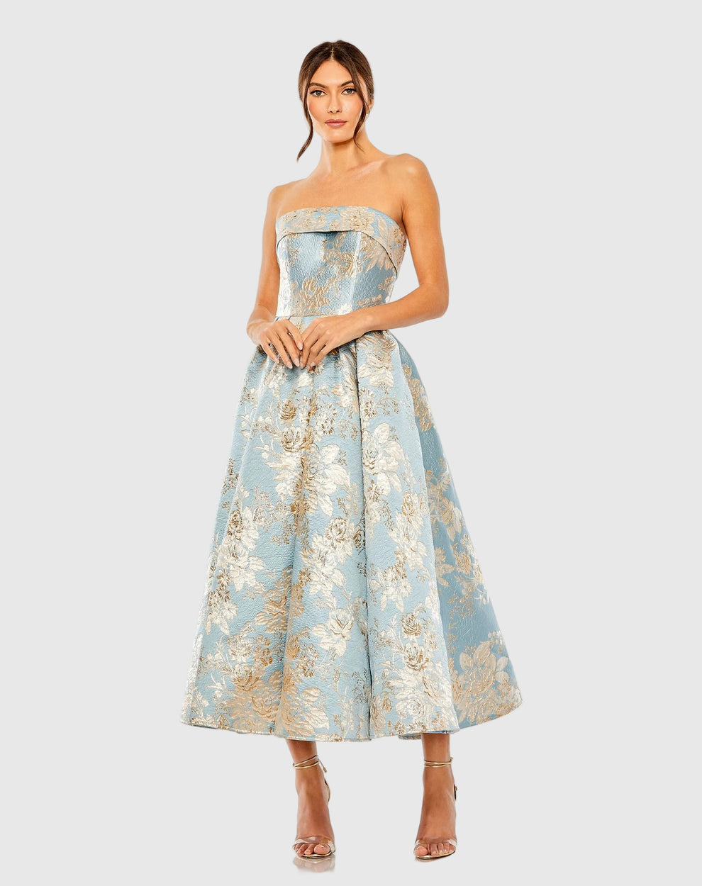 Cocktail Dresses Midi Formal Petite Cocktail A Line Dress Mac Duggal 9920726P Blue Multi