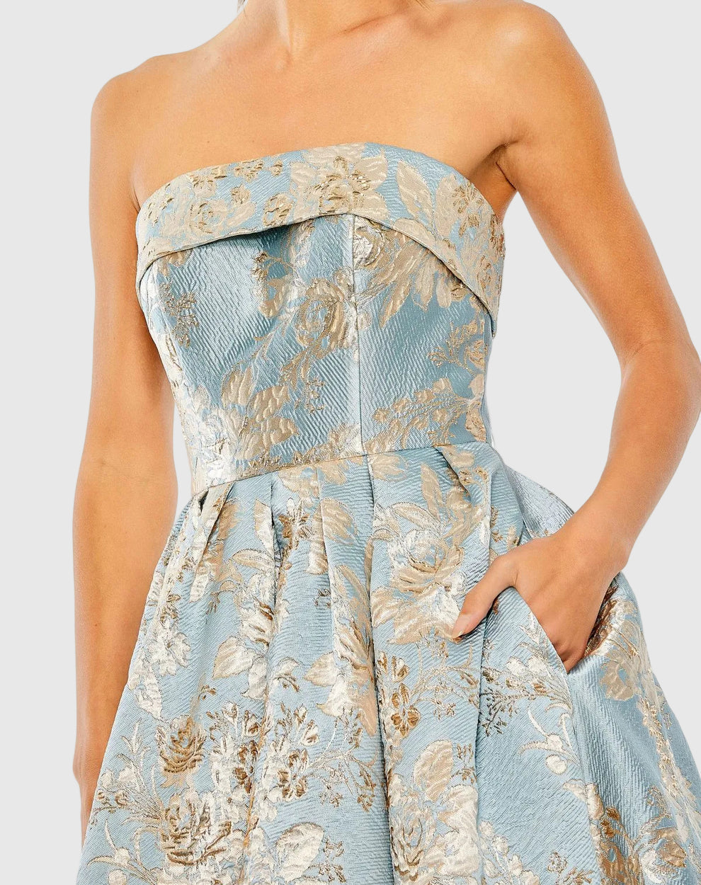 Cocktail Dresses Midi Formal Petite Cocktail A Line Dress Mac Duggal 9920726P Blue Multi