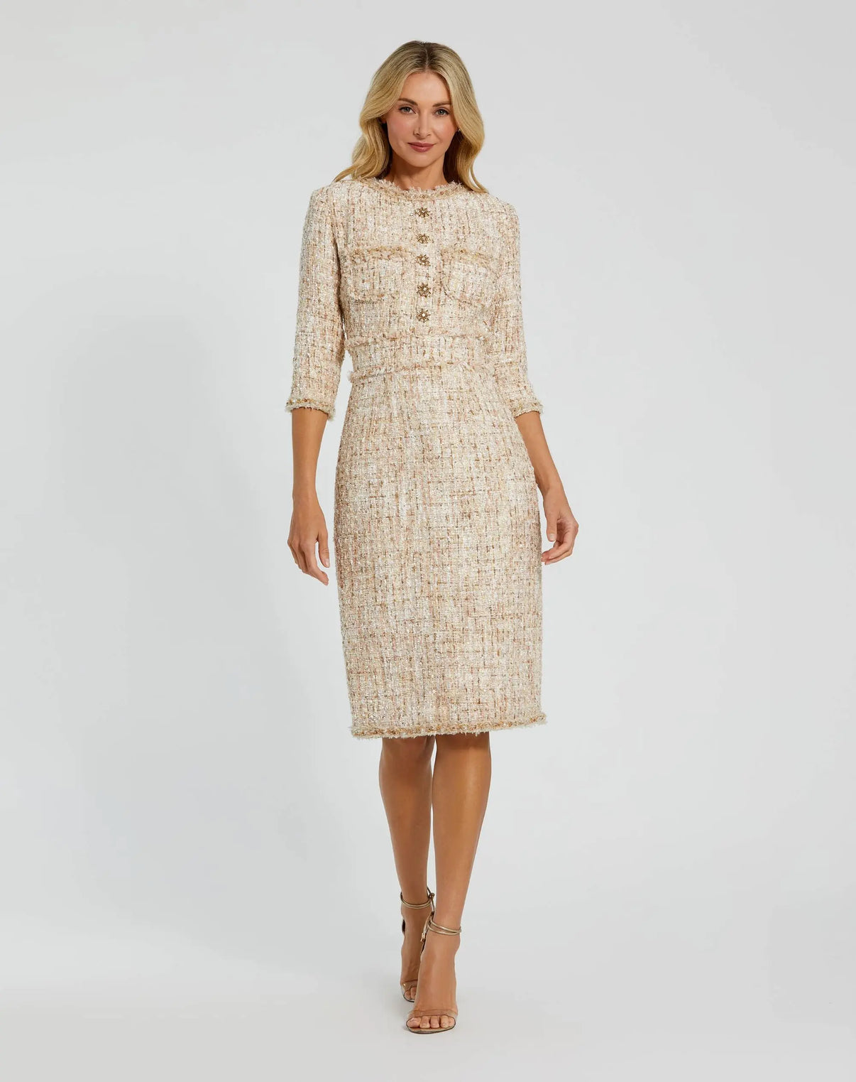 Jewel Knee-Length Tweed Cocktail Dress by Mac Duggal 9920809P in Blush
