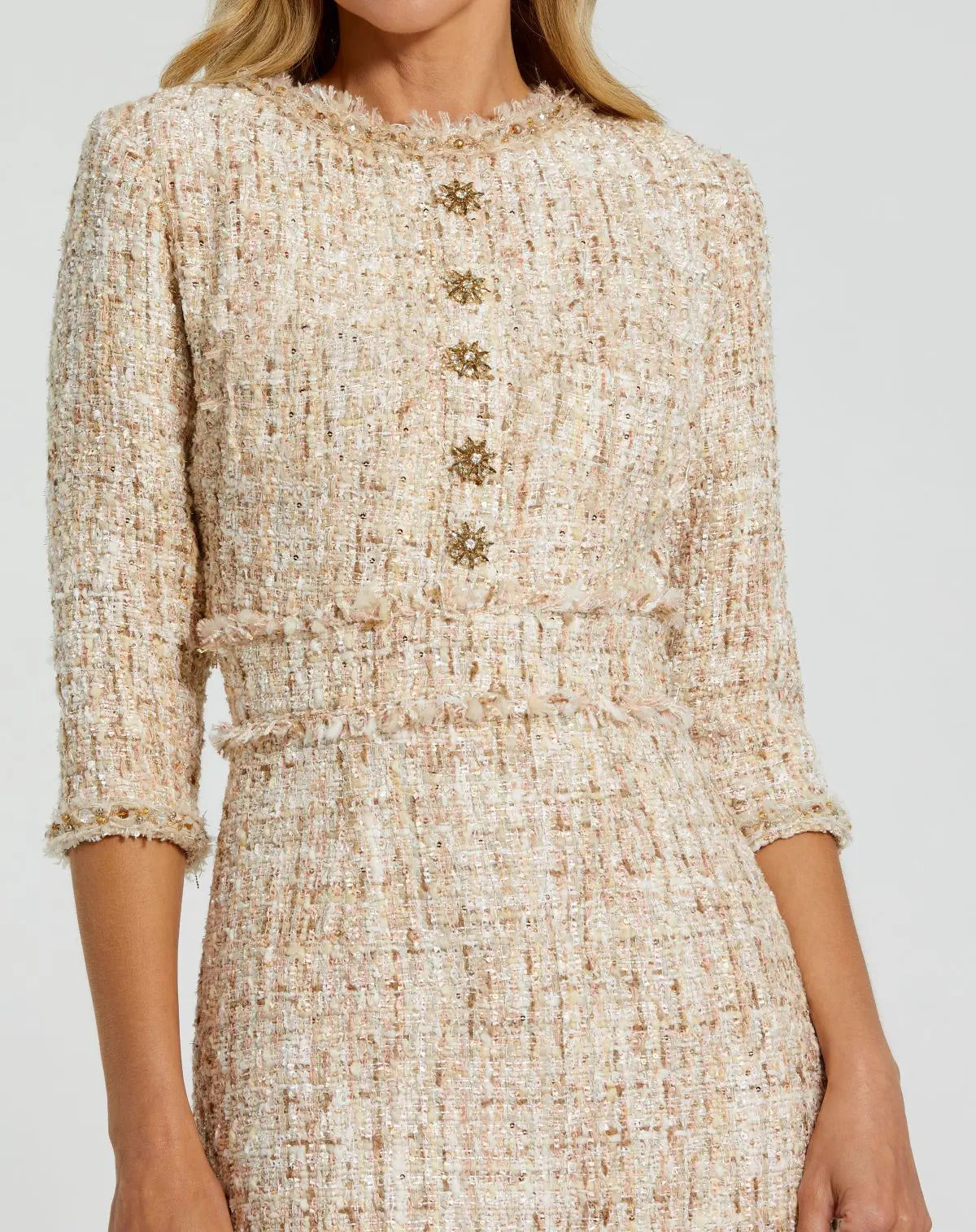 Jewel Knee-Length Tweed Cocktail Dress by Mac Duggal 9920809P in Blush