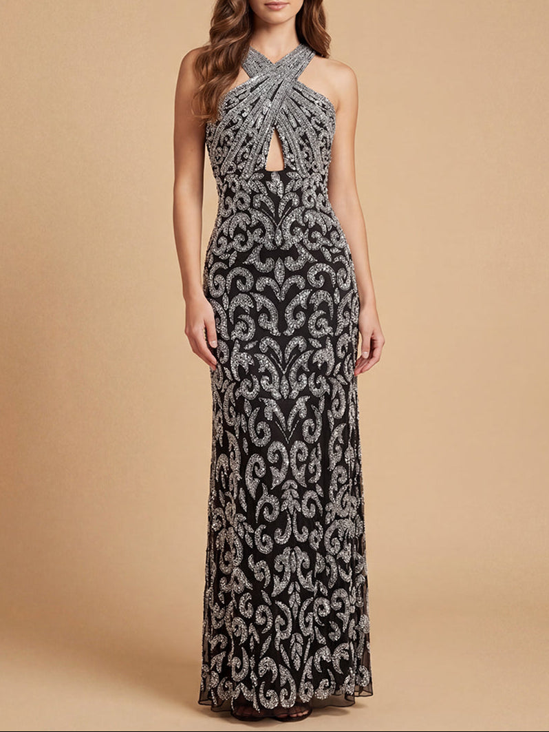 Halter Floor-Length Tulle Evening Sheath Lara 9922
