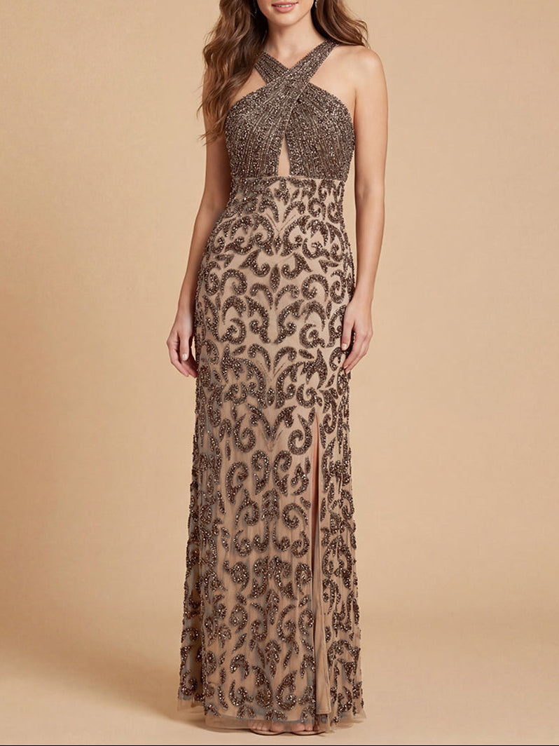 Halter Floor-Length Tulle Evening Sheath Lara 9922