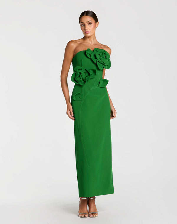 3D Floral Tea Length Cocktail Petite Dress Mac Duggal 992361P