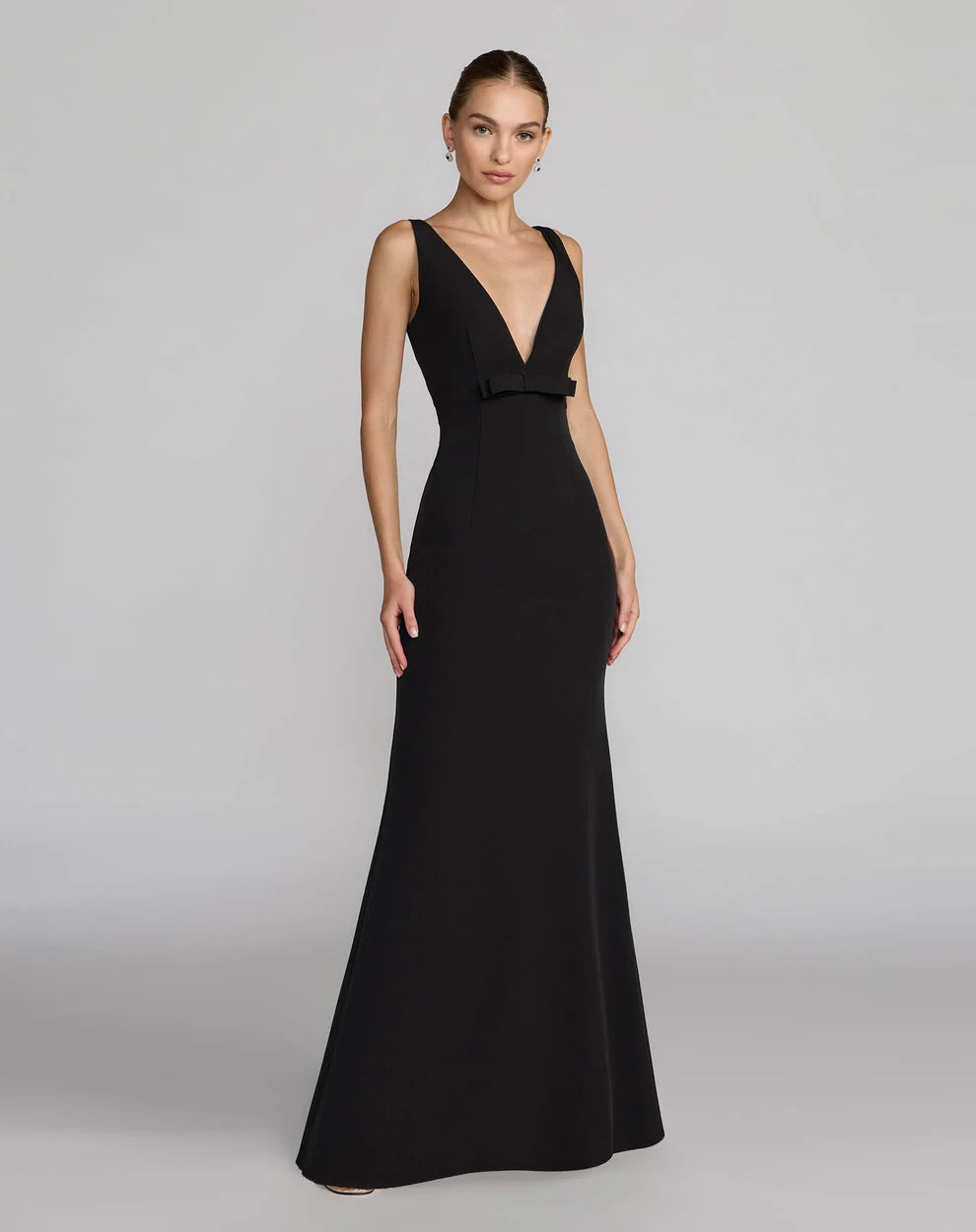 V-Neck Floor-Length Crepe Formal Dress by Mac Duggal 992371P in Black