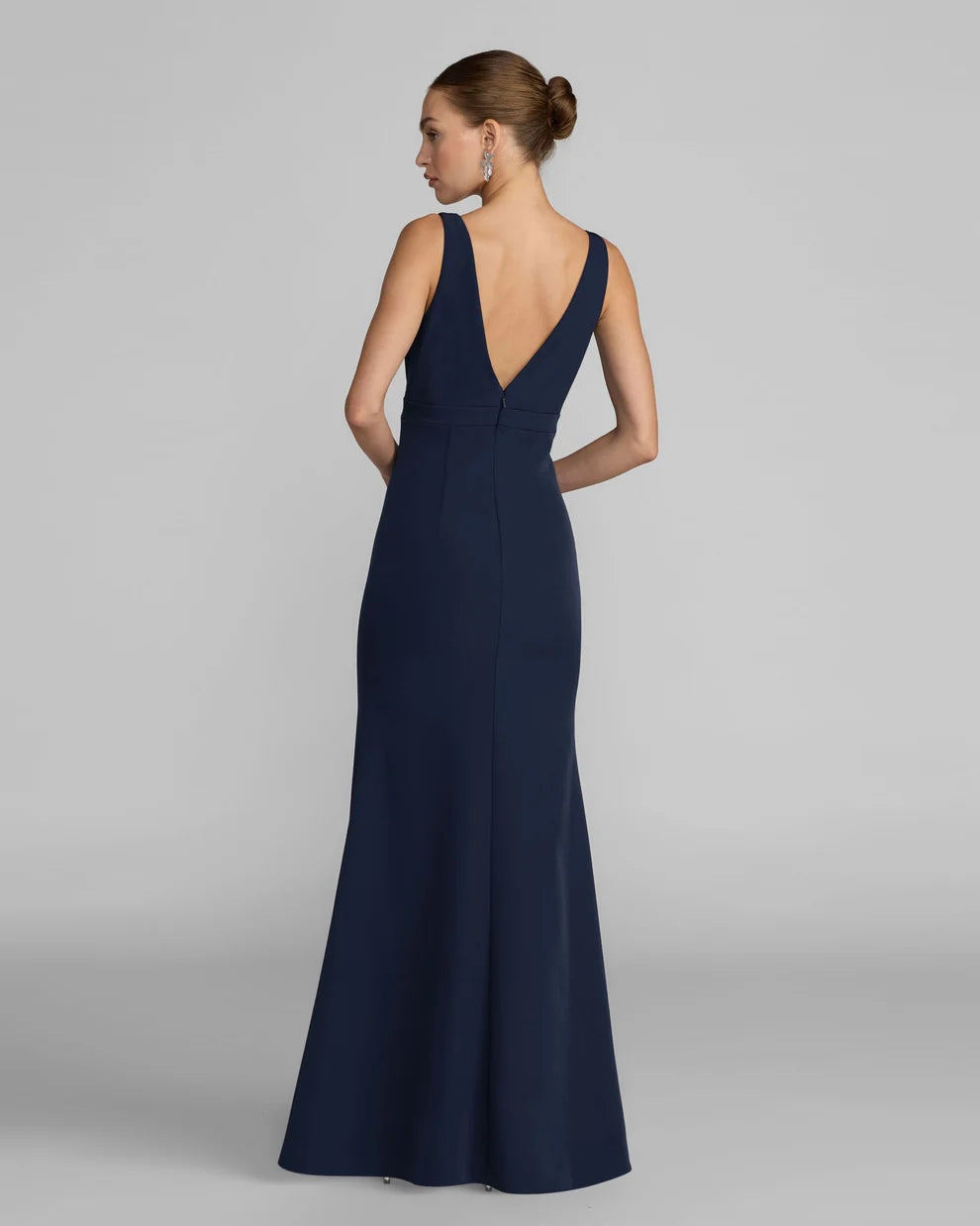 V-Neck Floor-Length Crepe Formal Dress by Mac Duggal 992371P in Midnight