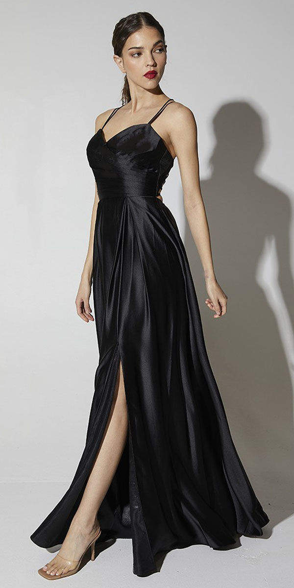 Prom Dresses Long Formal Slit A Line Pleated Prom Dress Eureka Fashion 9925 Black