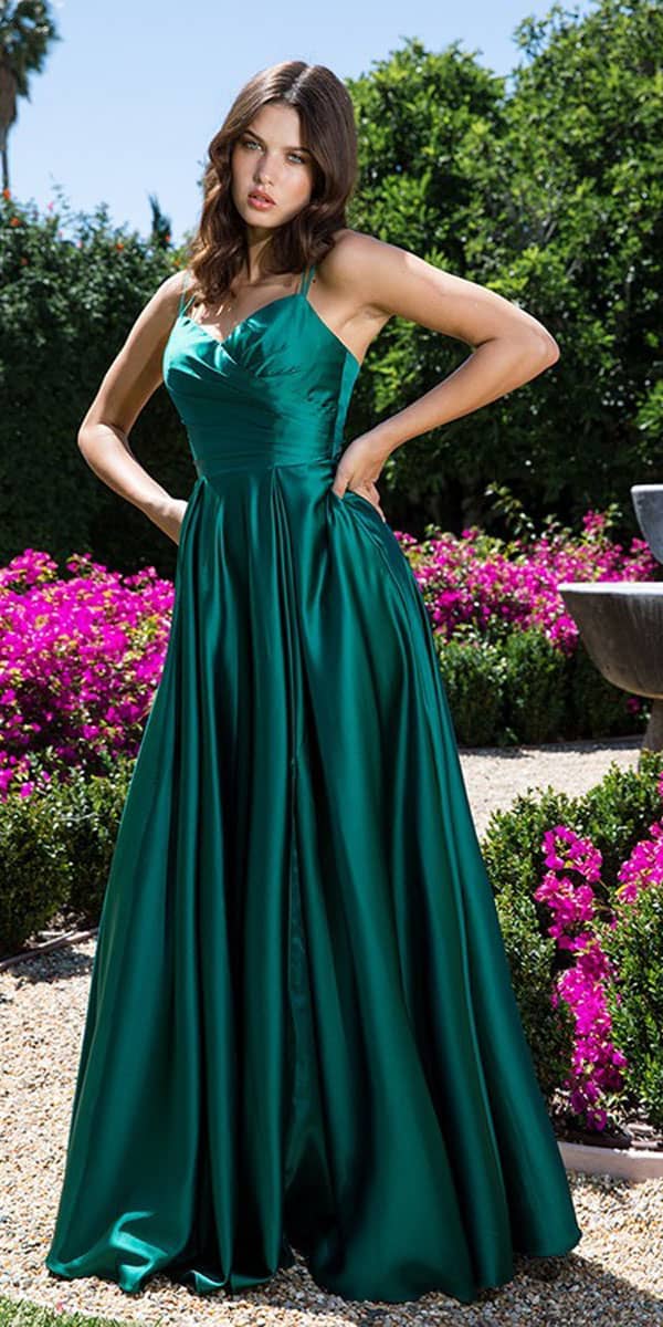 Prom Dresses Long Formal Slit A Line Pleated Prom Dress Eureka Fashion 9925 Hunter Green