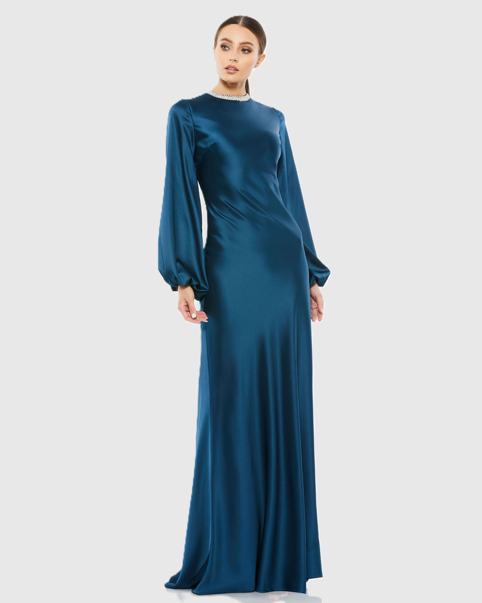 Crew/High-Neck Floor-Length Satin Formal Sheath Mac Duggal 9926575P