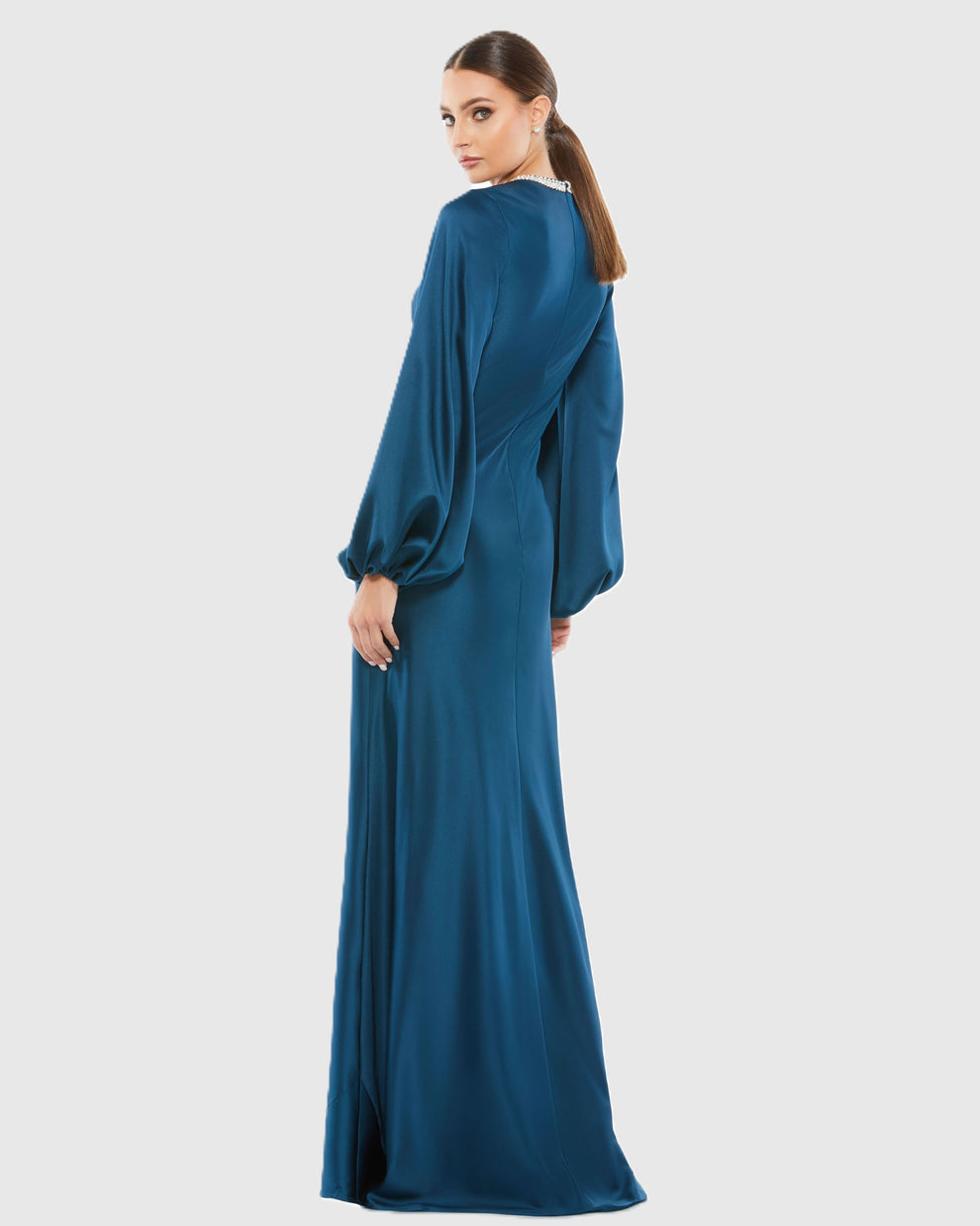 Crew/High-Neck Floor-Length Satin Formal Sheath Mac Duggal 9926575P