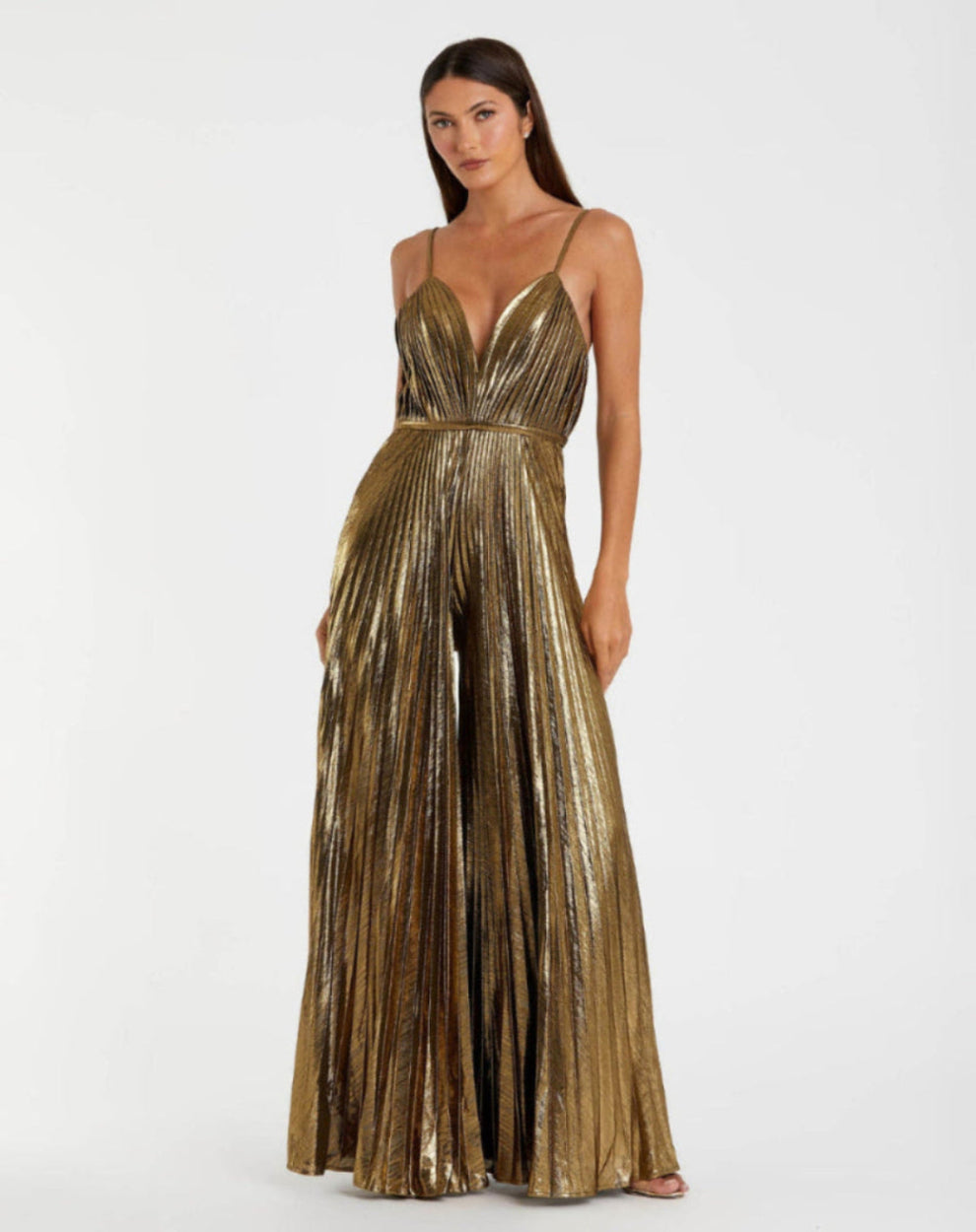 V-Neck Floor-Length Satin Jumpsuit Fit & Flare Mac Duggal 9927143P