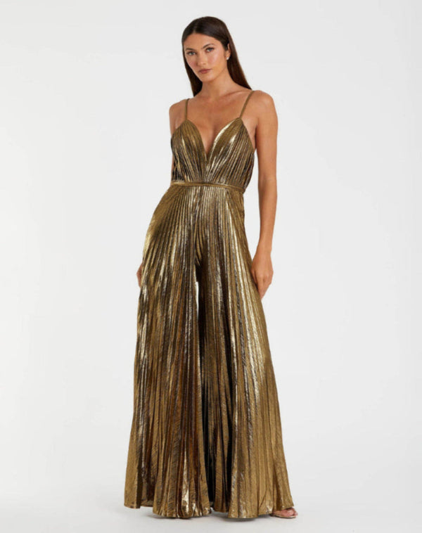 V-Neck Floor-Length Satin Jumpsuit Fit & Flare Mac Duggal 9927143P