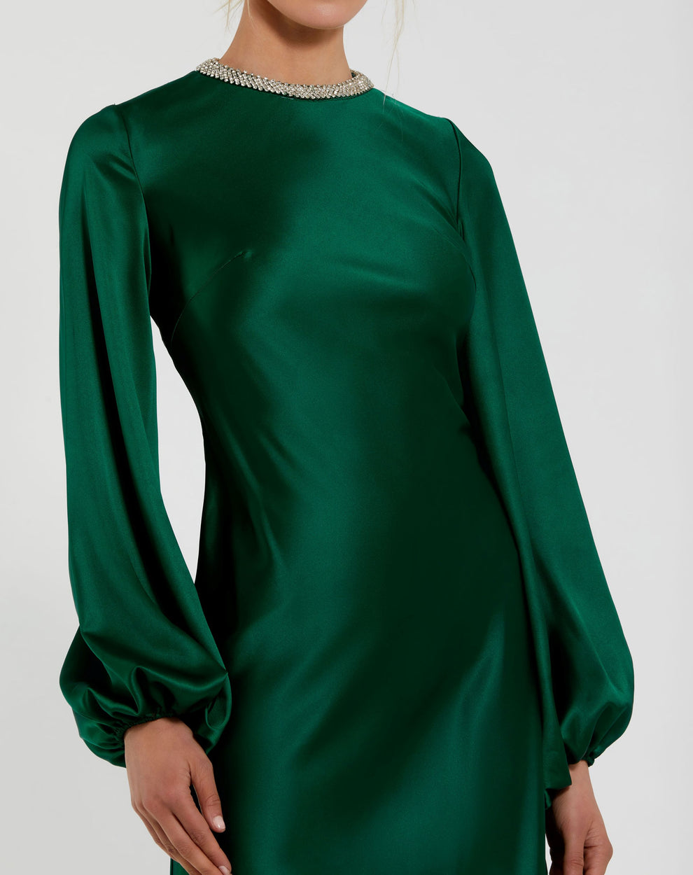 Crew High-Neck Floor-Length Satin Cocktail Sheath Mac Duggal 9927350P