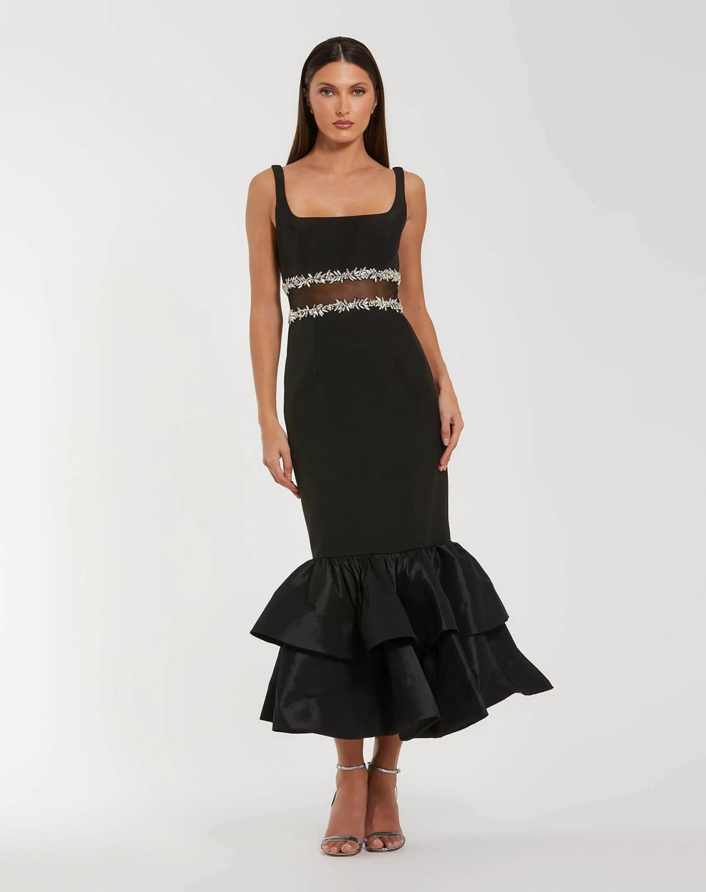 Cocktail Dresses Midi Formal Cocktail Ruffle Petite Dress Mac Duggal 9927719P Black