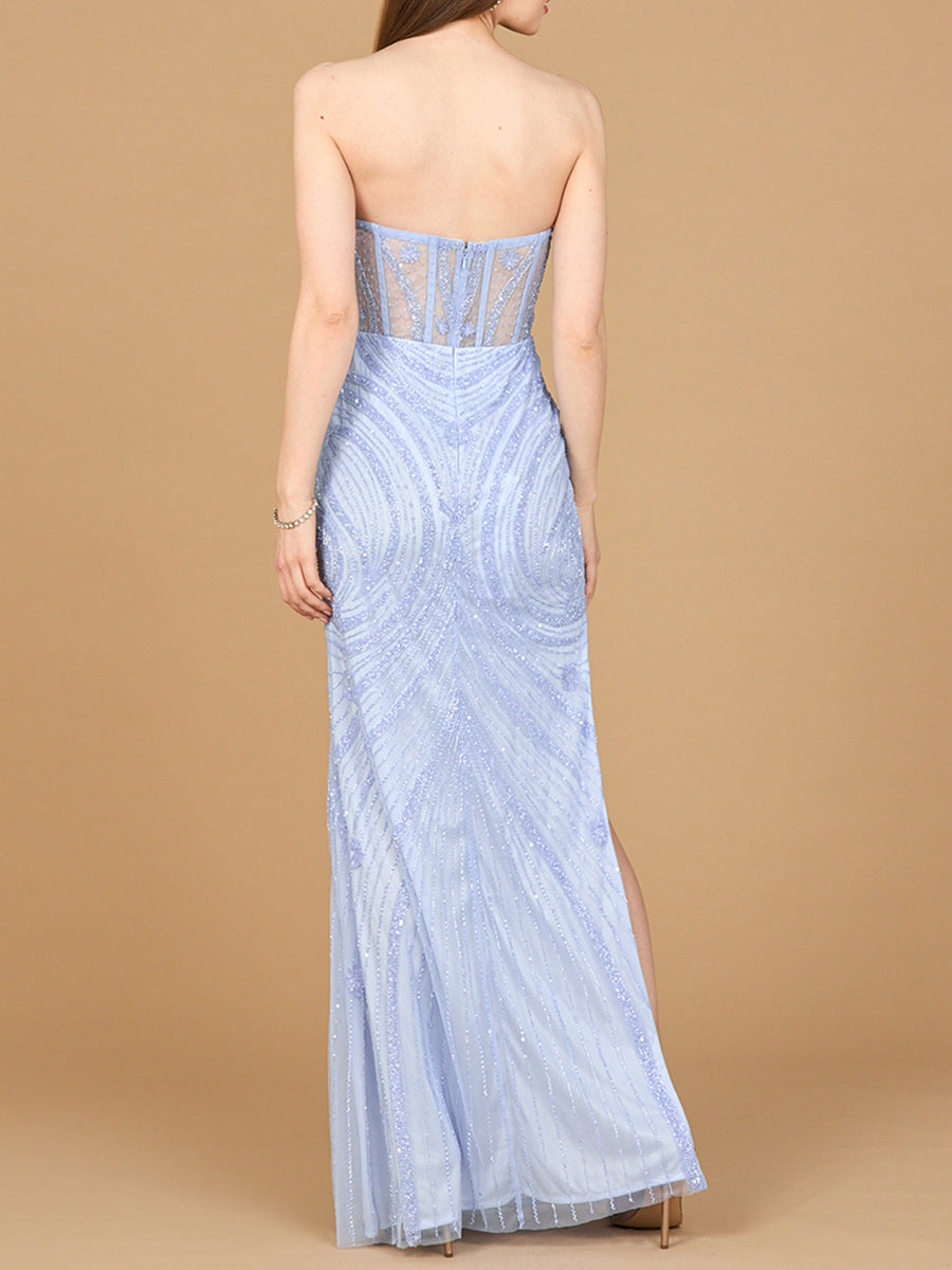Prom Dresses Beaded Slit Formal Long Prom Dress  Lt Periwinkle