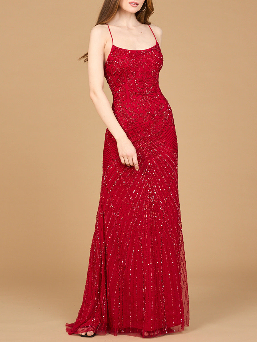 Prom Dresses Beaded Long Formal Prom Mermaid Dress Red