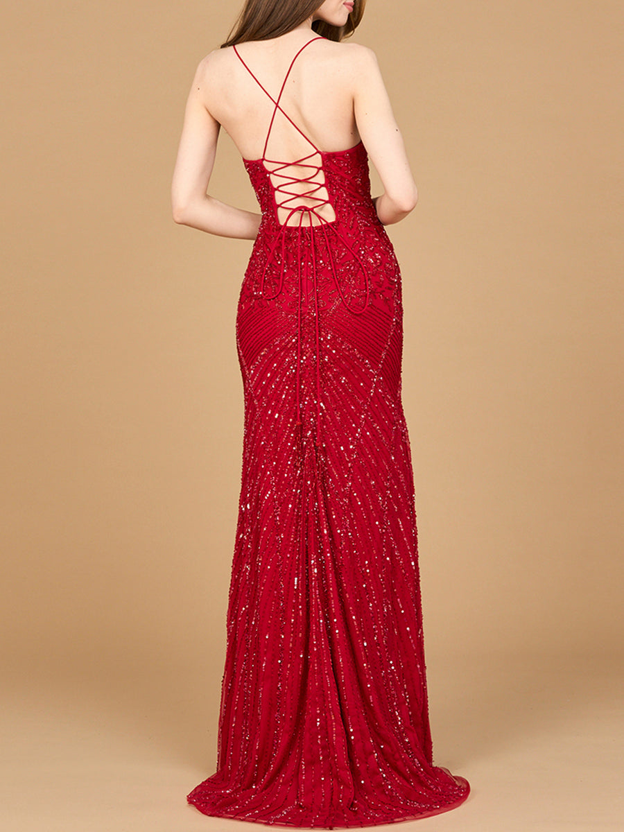 Prom Dresses Beaded Long Formal Prom Mermaid Dress Red