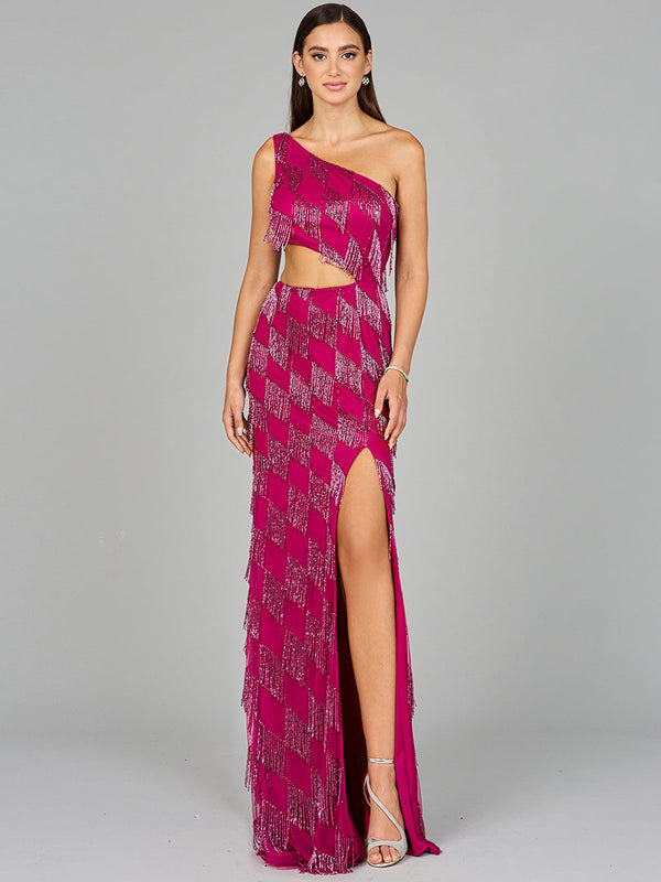 Lara Dresses 9940 Long Beaded Formal Fringe Prom Dress