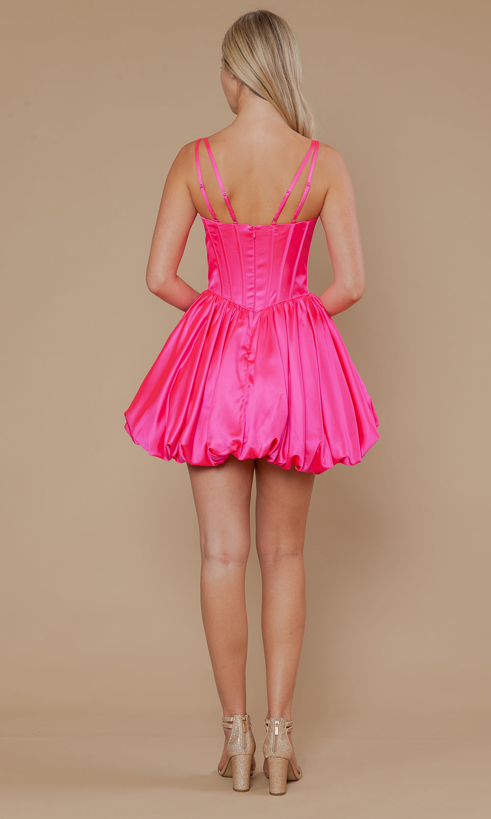 Hot Pink Sweetheart Mini Satin Cocktail Dress Bubble Hem Double Straps Poly USA 9946