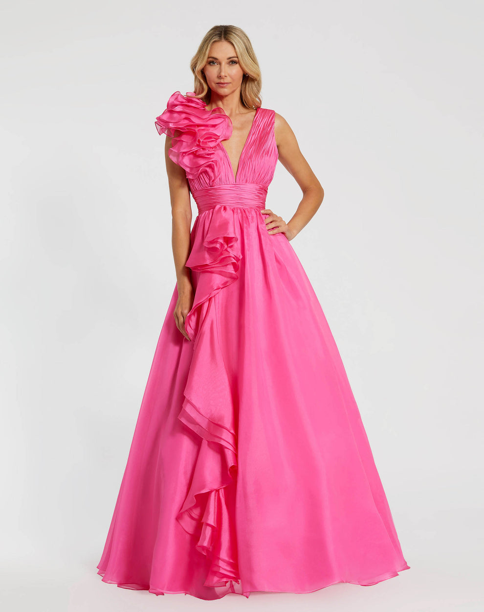 V-Neck Floor-Length Organza Formal A-Line Mac Duggal 9948856P