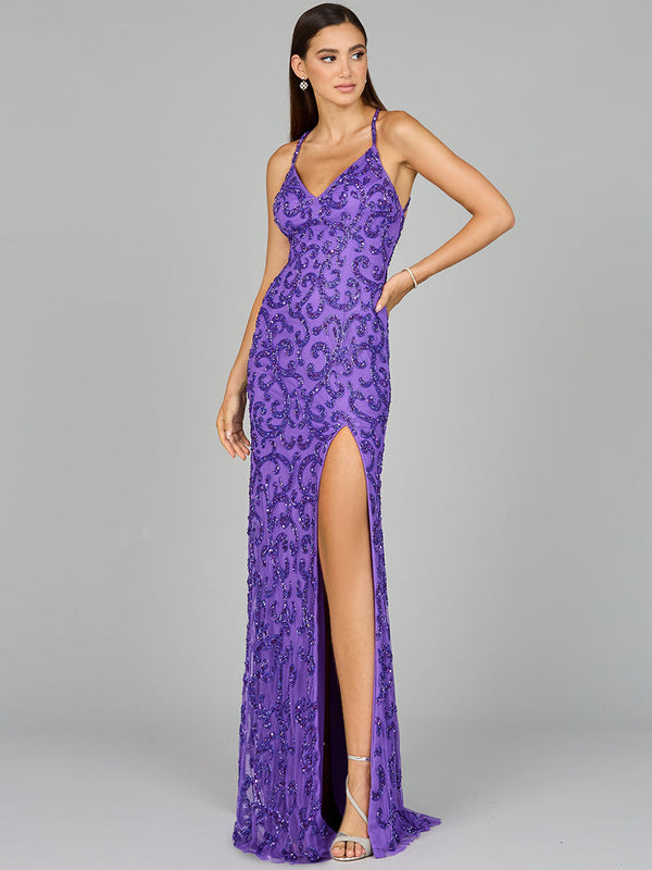 Lara Dresses 9950 Prom Fitted Slit Formal Beaded Evening Dress