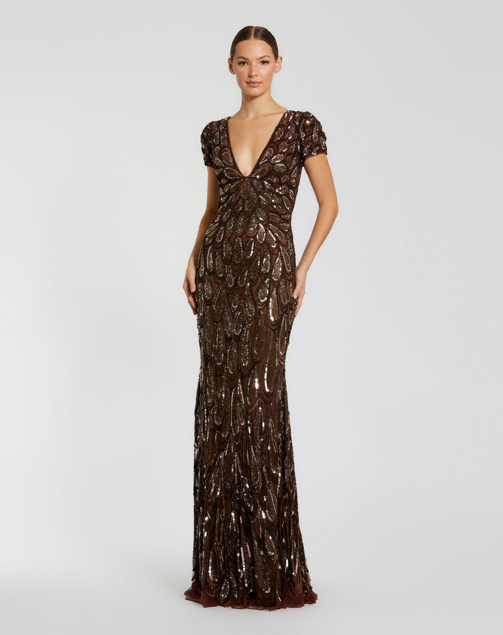 V-Neck Floor-Length Sequin Evening Mermaid Mac Duggal 995243P