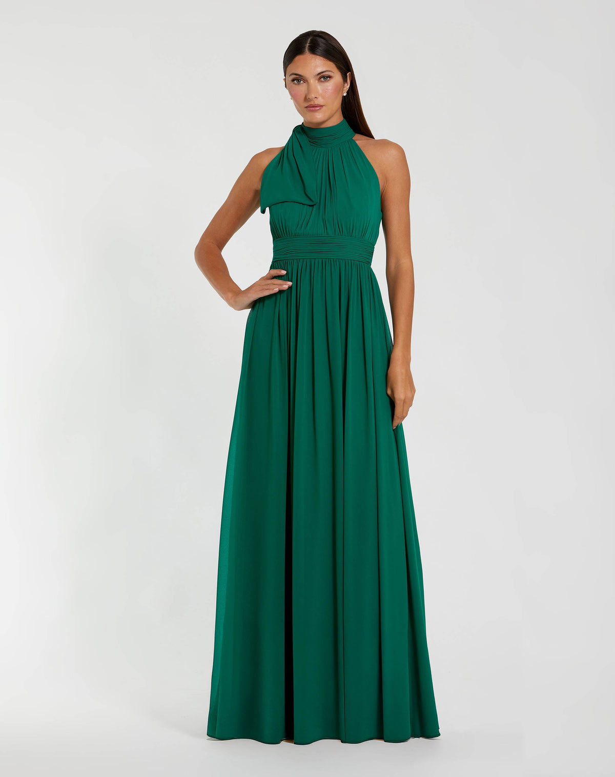 Pleated Long A Line Formal Dress Mac Duggal 9955035P Deep Emerald front view
