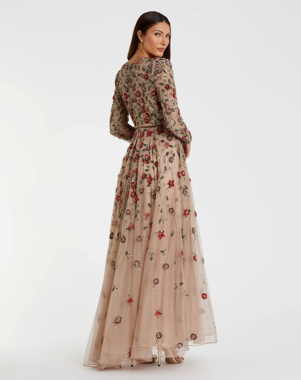 Jewel Neck Floor-Length Beaded Floral Tulle Formal A-Line Gown Mac Duggal 995533P