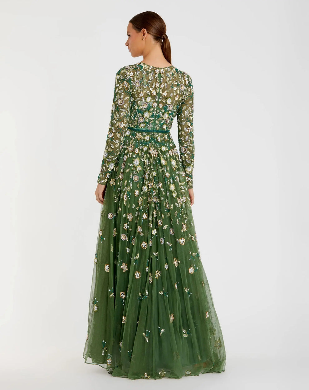 Jewel Neck Floor-Length Beaded Floral Tulle Formal A-Line Gown Mac Duggal 995533P