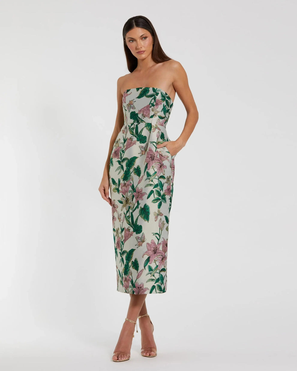 Cocktail Dresses Short Floral Print Midi Fitted Petite Cocktail Dress Mac Duggal 9956097P Lily