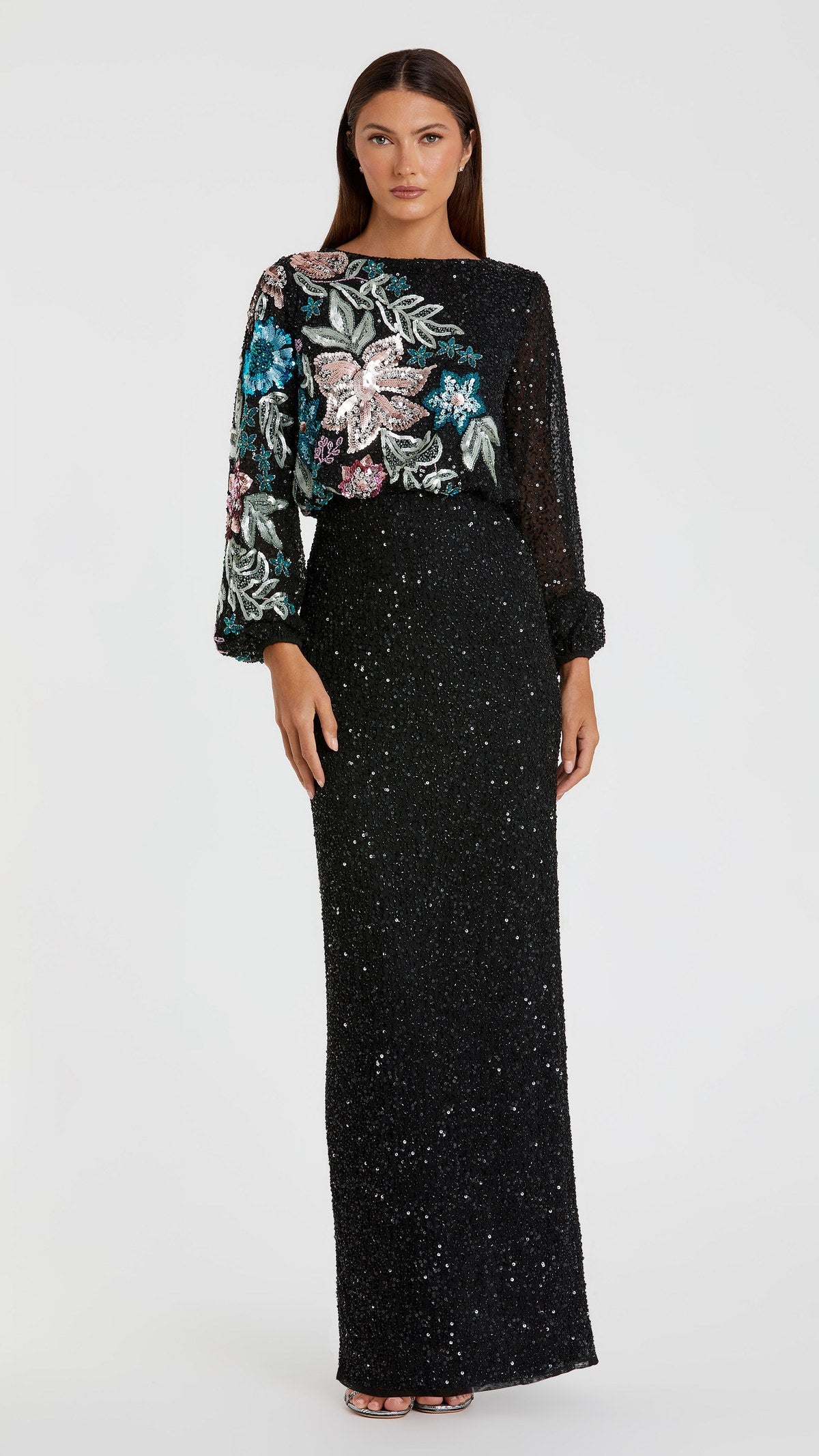 Mac Duggal style 995615P in Black Multi, front view