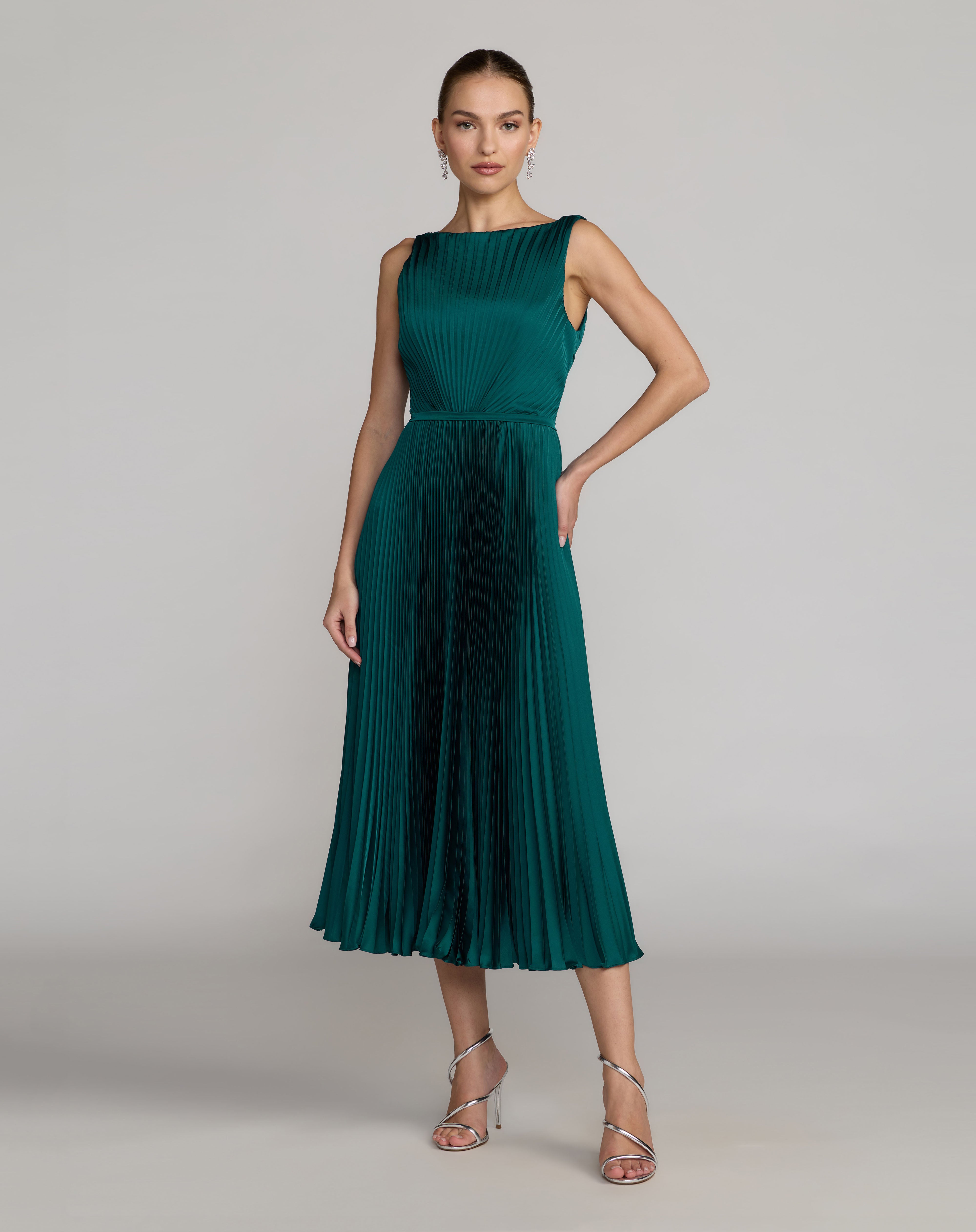 Bateau Midi Pleated Satin Cocktail Dress Petite Dress Mac Duggal 9956326P
