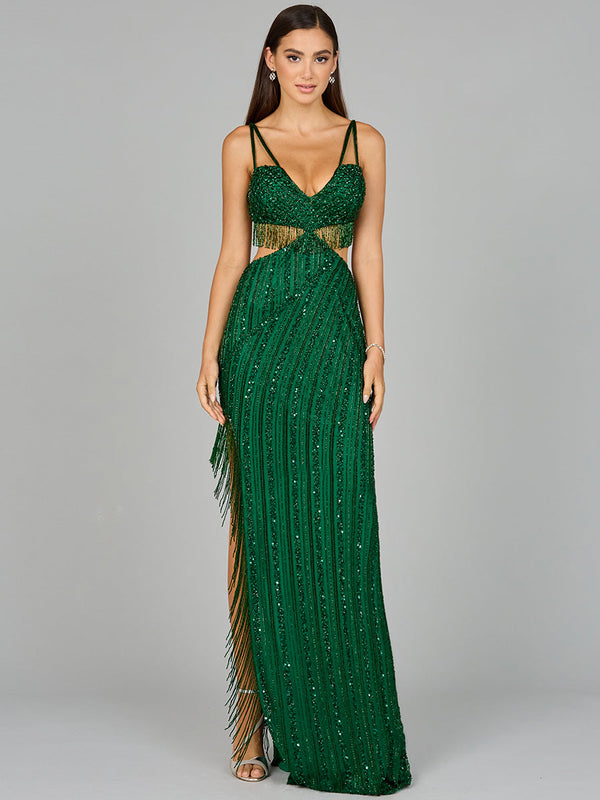 Lara Dresses 9957 Beaded Fringe Formal Long Prom Dress