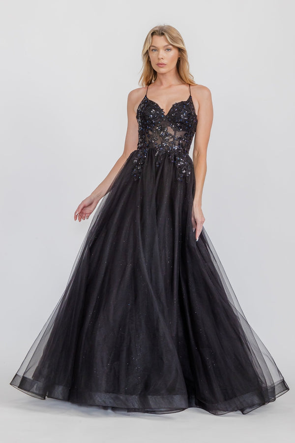 Floral Applique Long Formal A Line Corset Prom Dress Eureka Fashion 9960