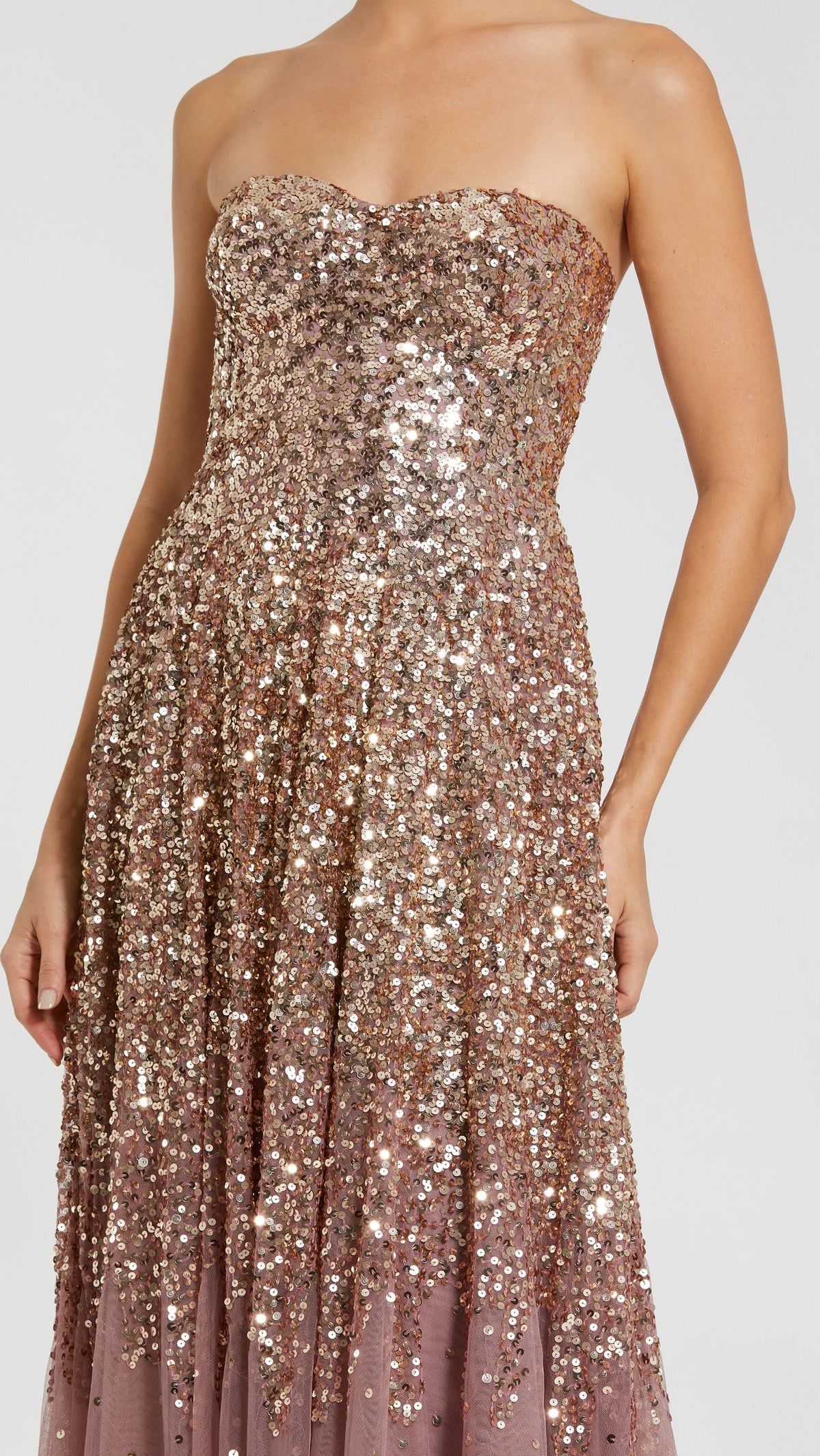 Mac Duggal style 996144P in Gold Amethyst, detail view