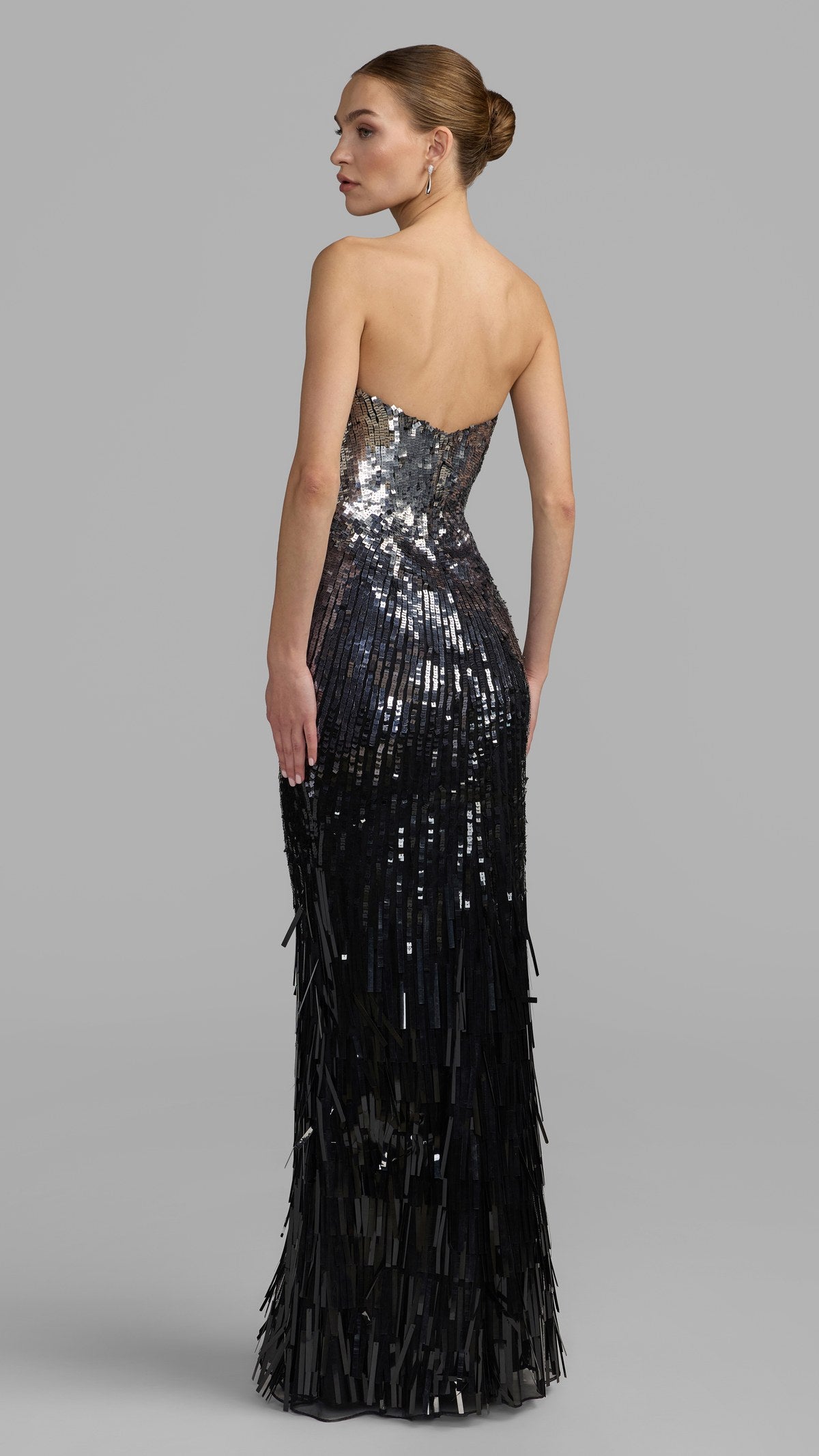 Mac Duggal style 996265P in Silver Black, back view