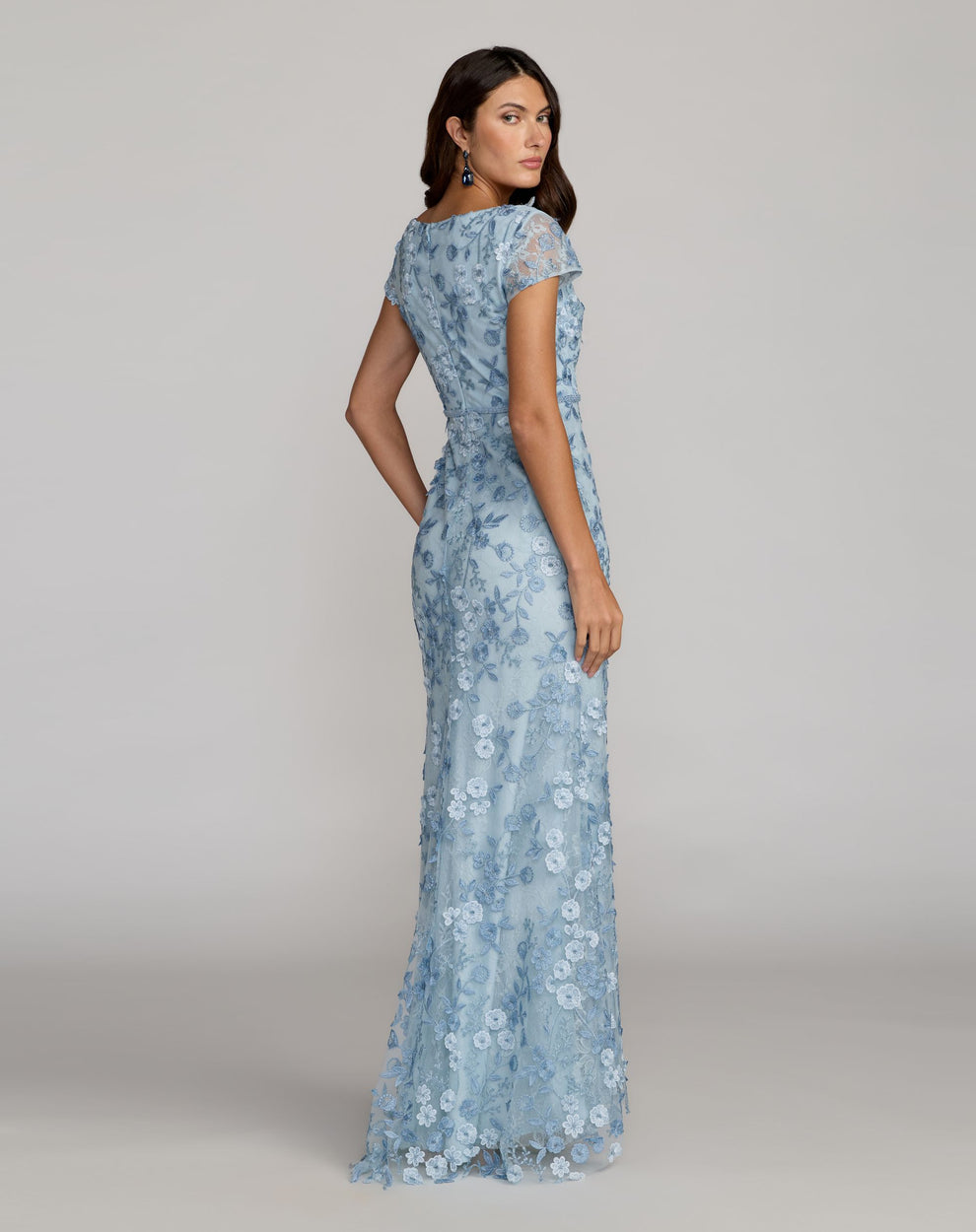 Mother of the Bride Dresses Long Formal Floral Applique Mother of the Bride Petite Dress Mac Duggal 9967711P Powder Blue