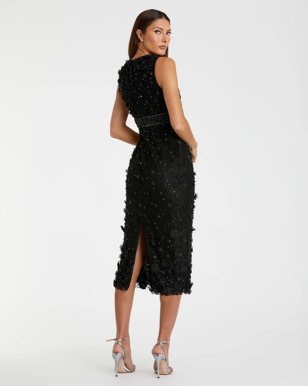 Cocktail Dresses Midi Formal Cocktail Floral Petite Dress Mac Duggal 9967853P Black