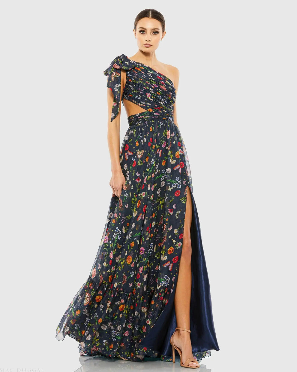 Prom Dresses Long Formal Floral Print Prom Petite Dress Mac Duggal 9967938P Navy Multi