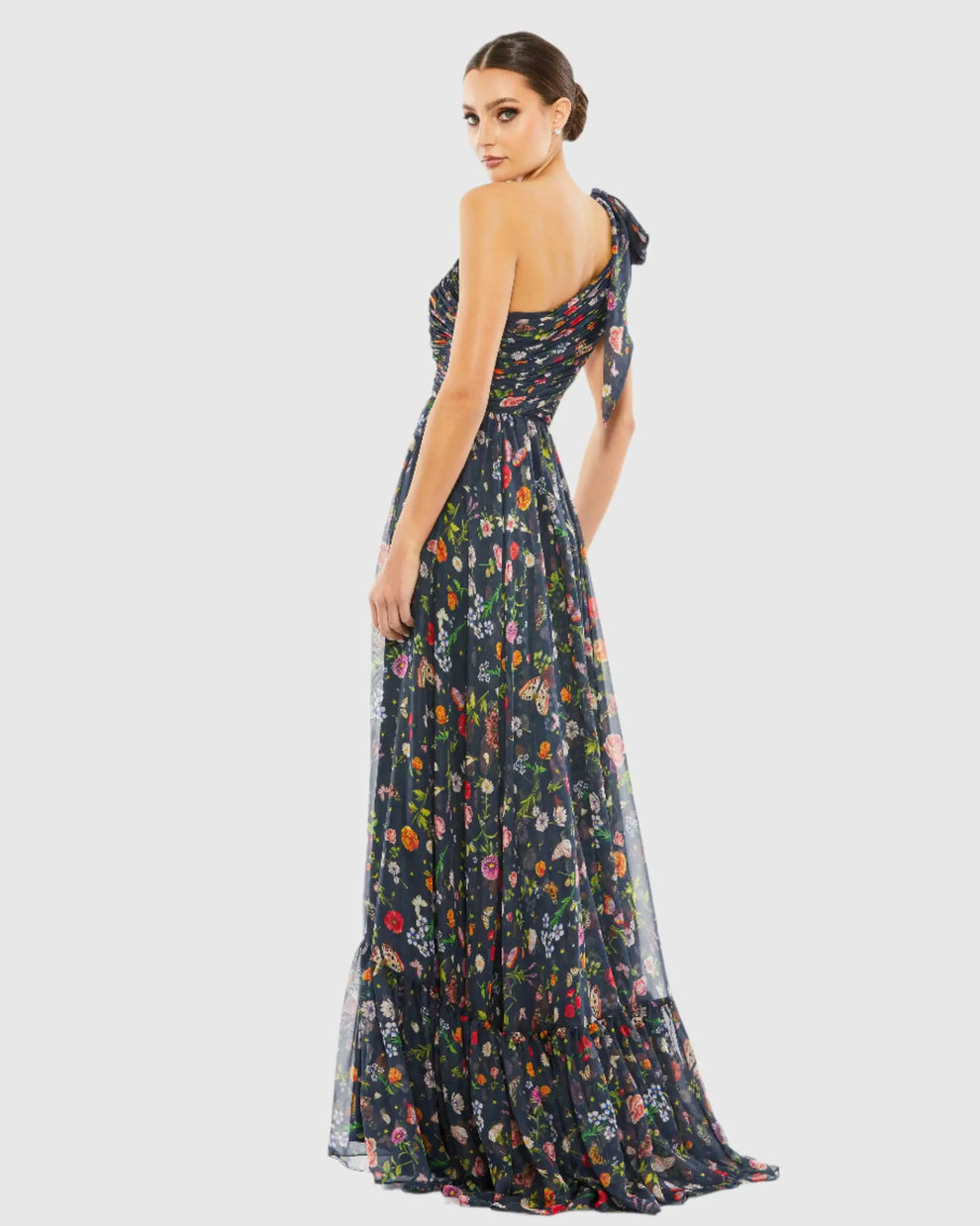 Prom Dresses Long Formal Floral Print Prom Petite Dress Mac Duggal 9967938P Navy Multi